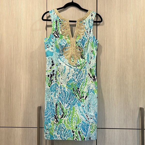 Lilly Pulitzer | Valli Shift Dress 100% Cotton | Seashell Metallic | Size 6 - Picture 1 of 16